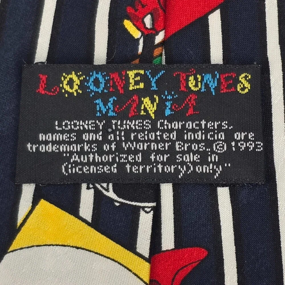 Looney Tunes Mania Baseball Tie Mens Blue Striped 1993 Vintage Taz Bugs Bunny WB